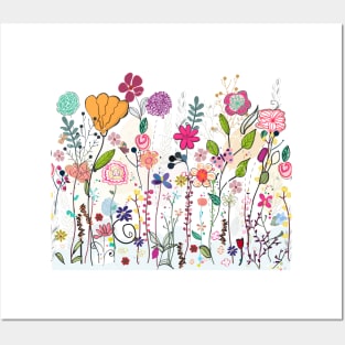 Colorful wildflowers and flower field Posters and Art